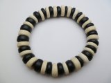 Beige & Black 10mm Coconut Beads Stretchable Bracelet